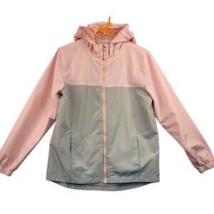 Eddie Bauer Girls Large 14/16 Pink Gray Double Zipped Hooded Windbreaker Jacket